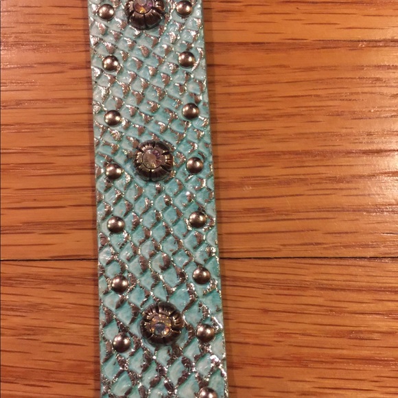 Rhinestones Leather Belt / Made In Italy - Picture 3 of 8